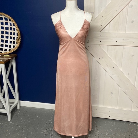 ZARA Pink Metallic Midi Dress, New! - Picture 9 of 13